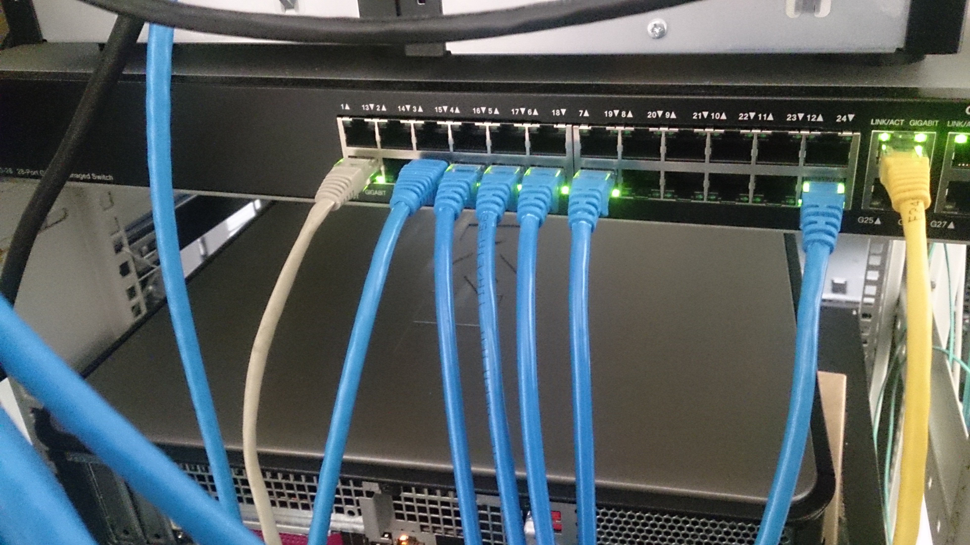 Ethernet cables connected to a network switch, an illustrative photograph unrelated to Railway infrastructure.