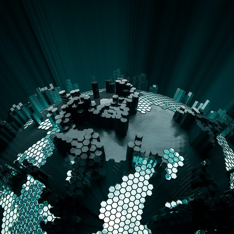 a stylized image of a person standing in front of a globe